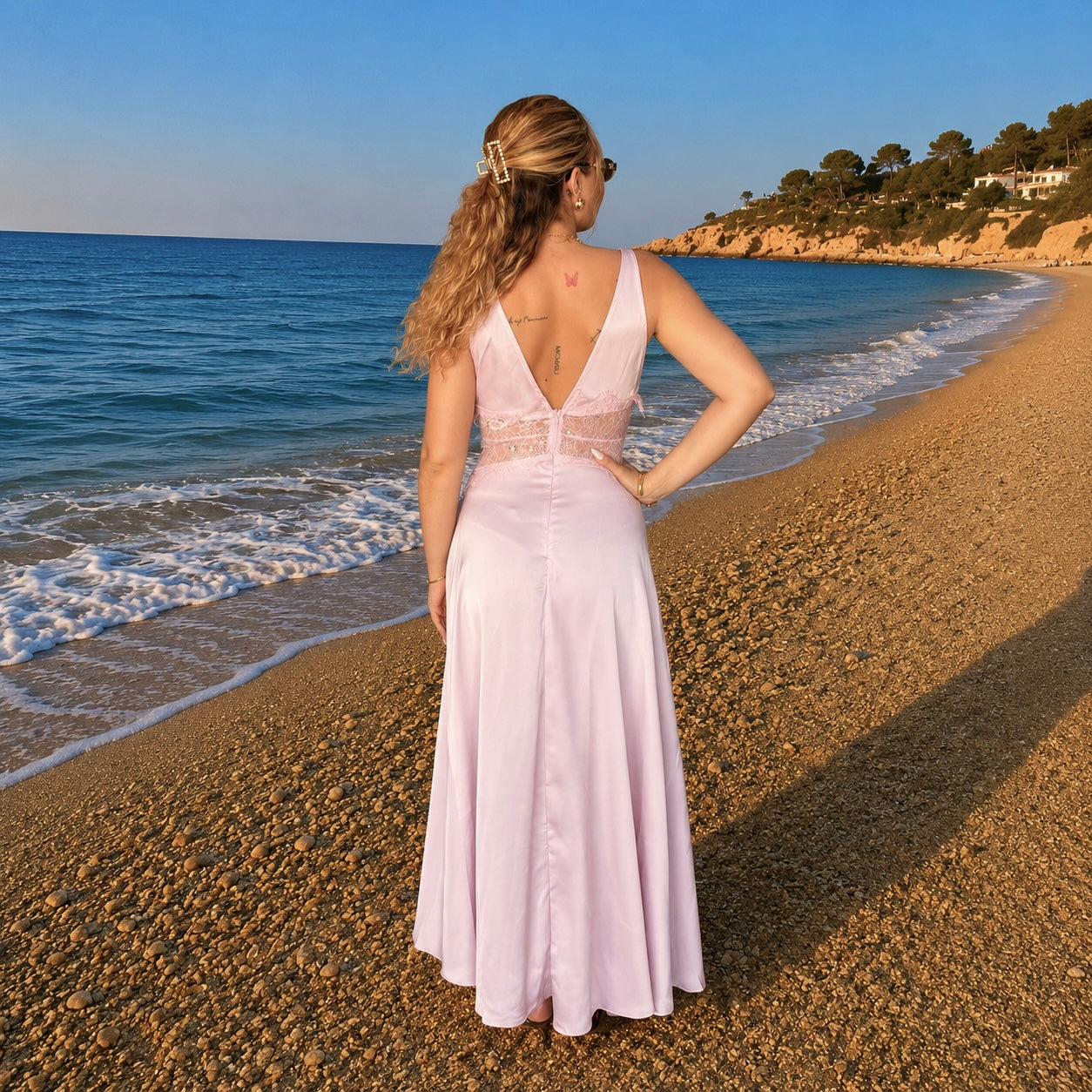 Robe longue rose