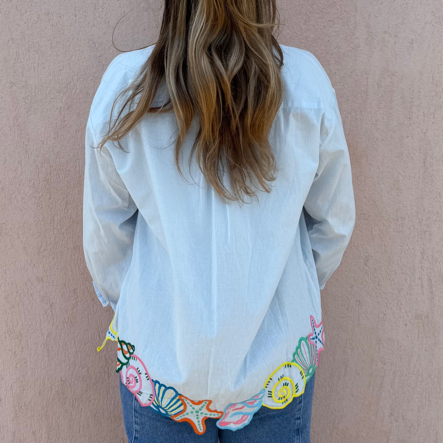 Chemise coquillages bleue