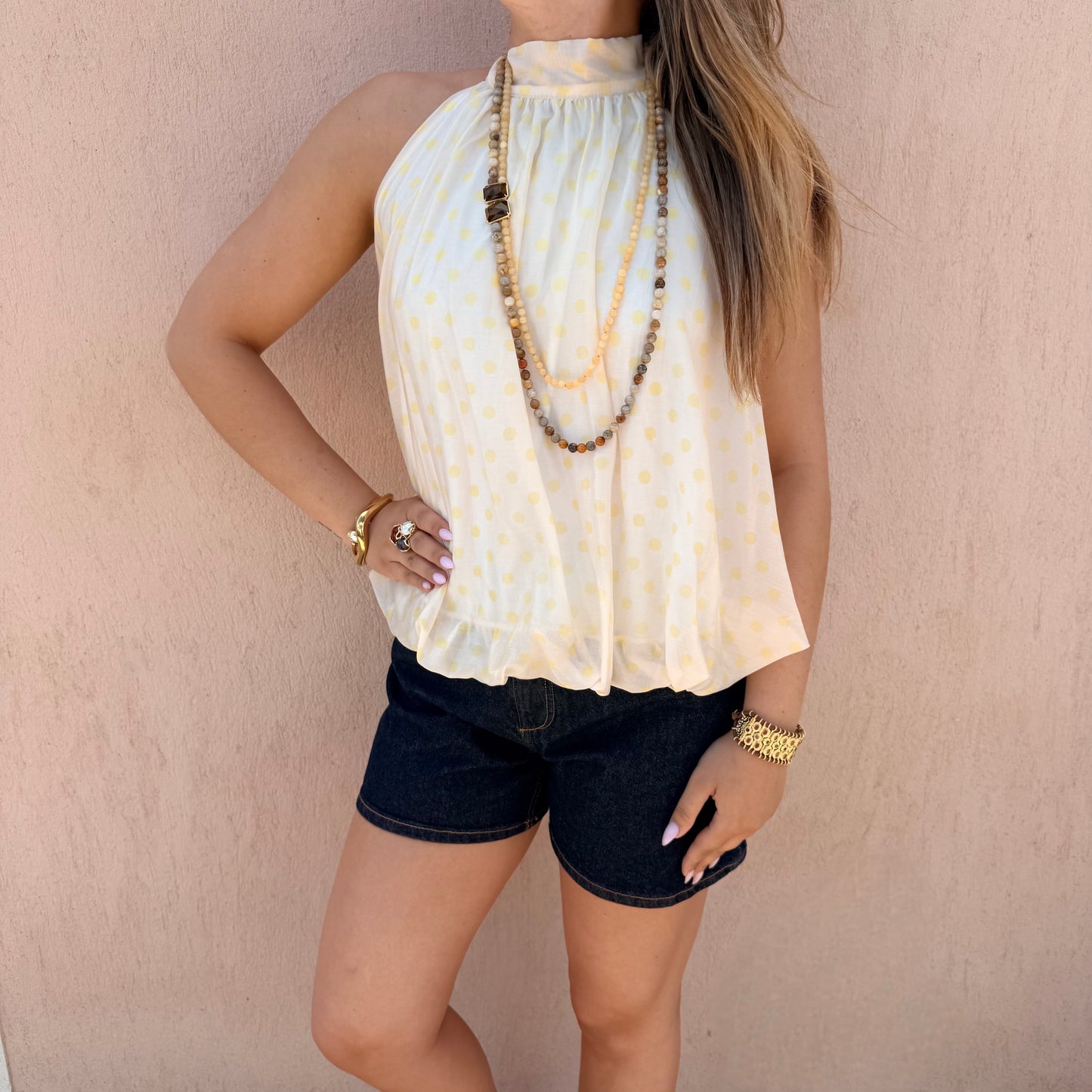 Top à pois jaune