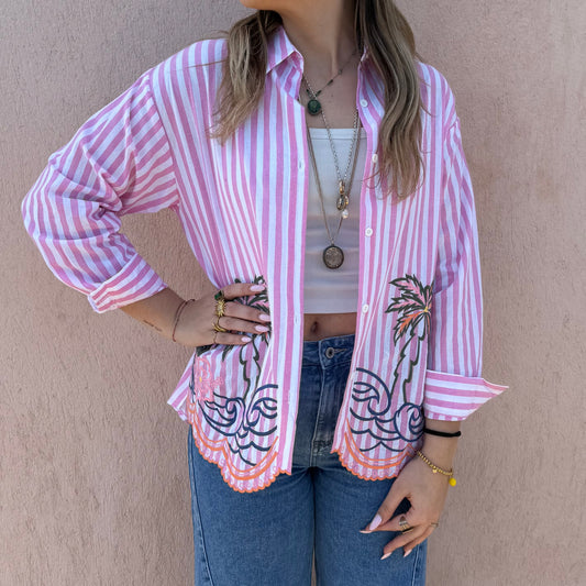 Chemise rayée rose