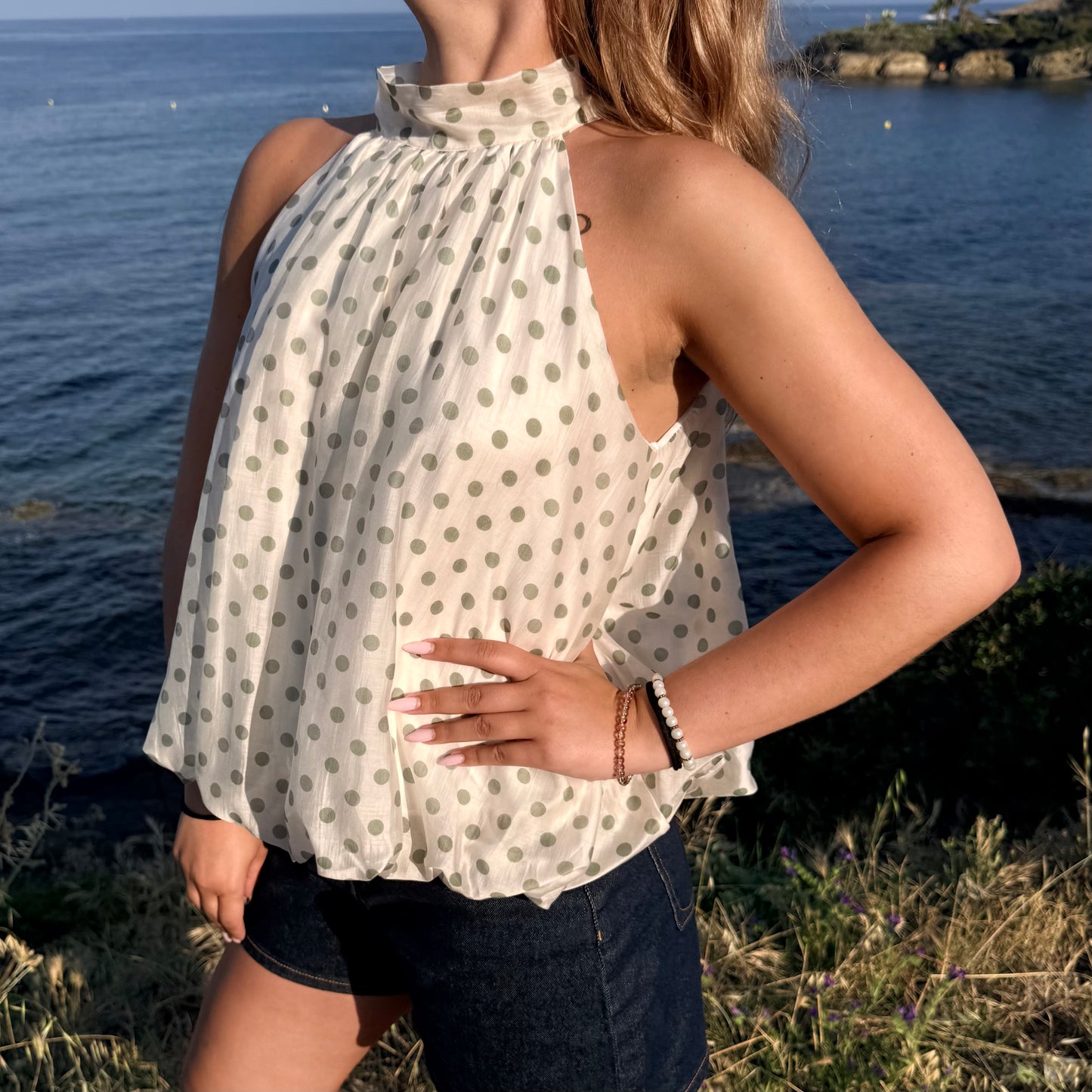 Top à pois vert