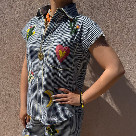 Chemise vichy brodée