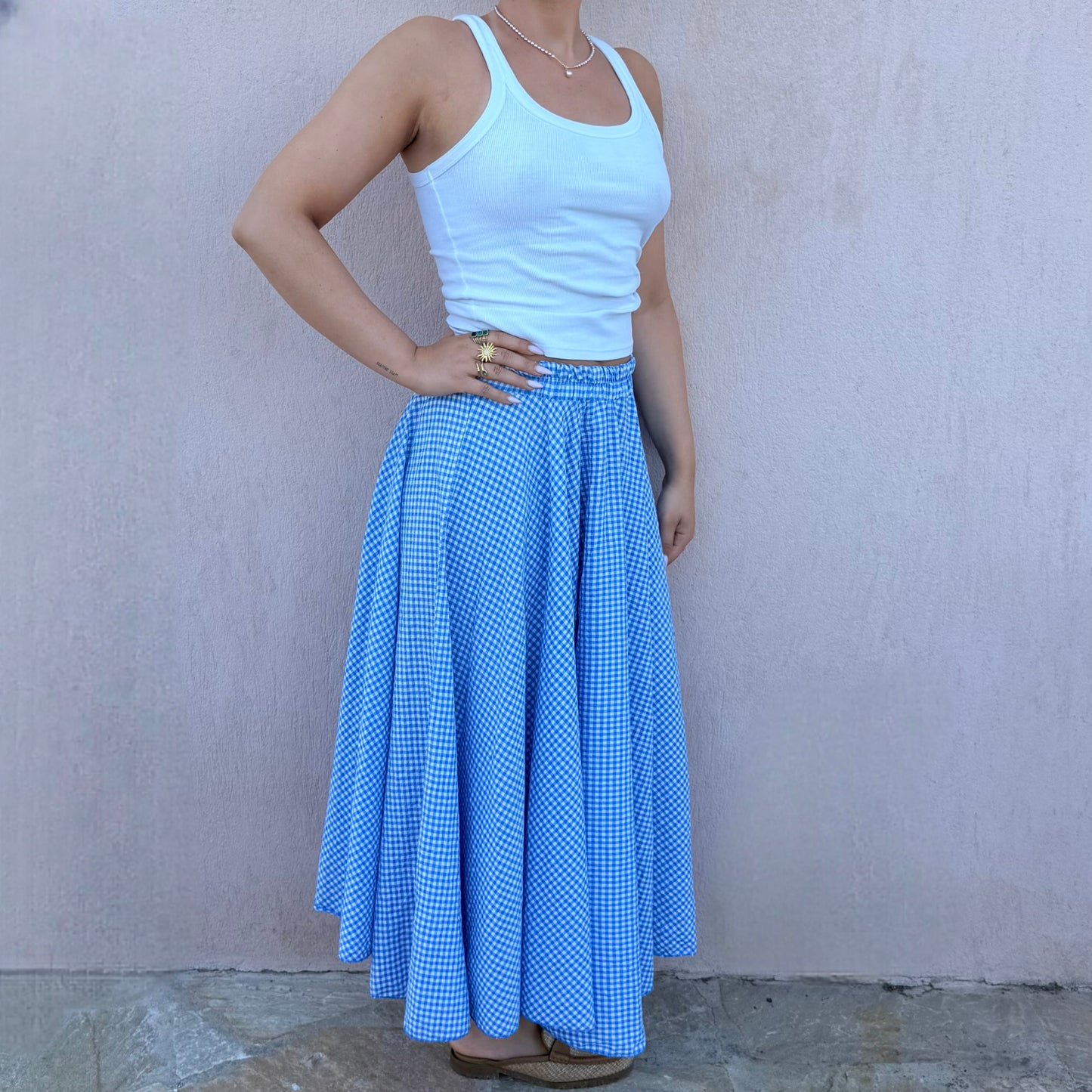 Jupe Vichy bleu ciel