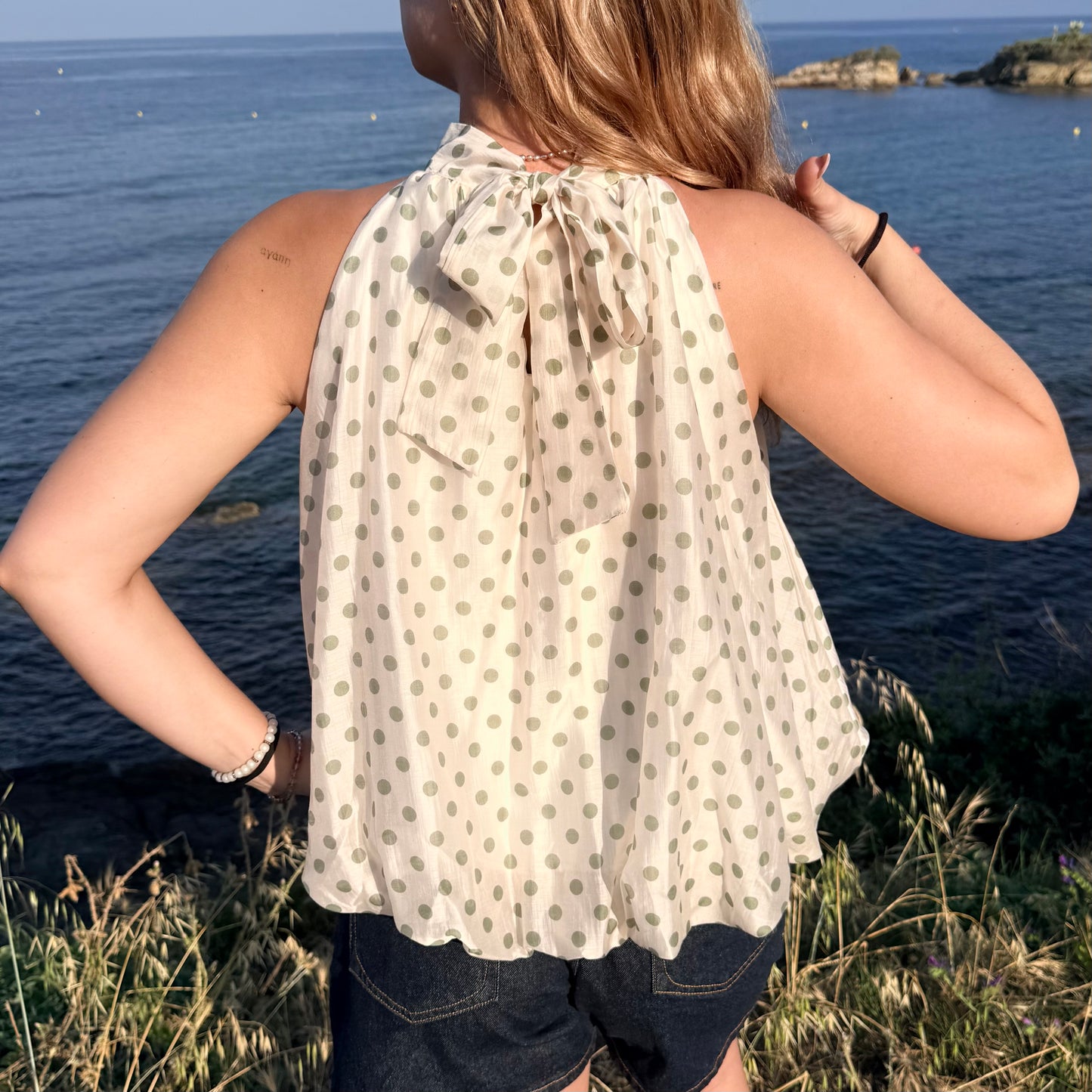 Top à pois vert