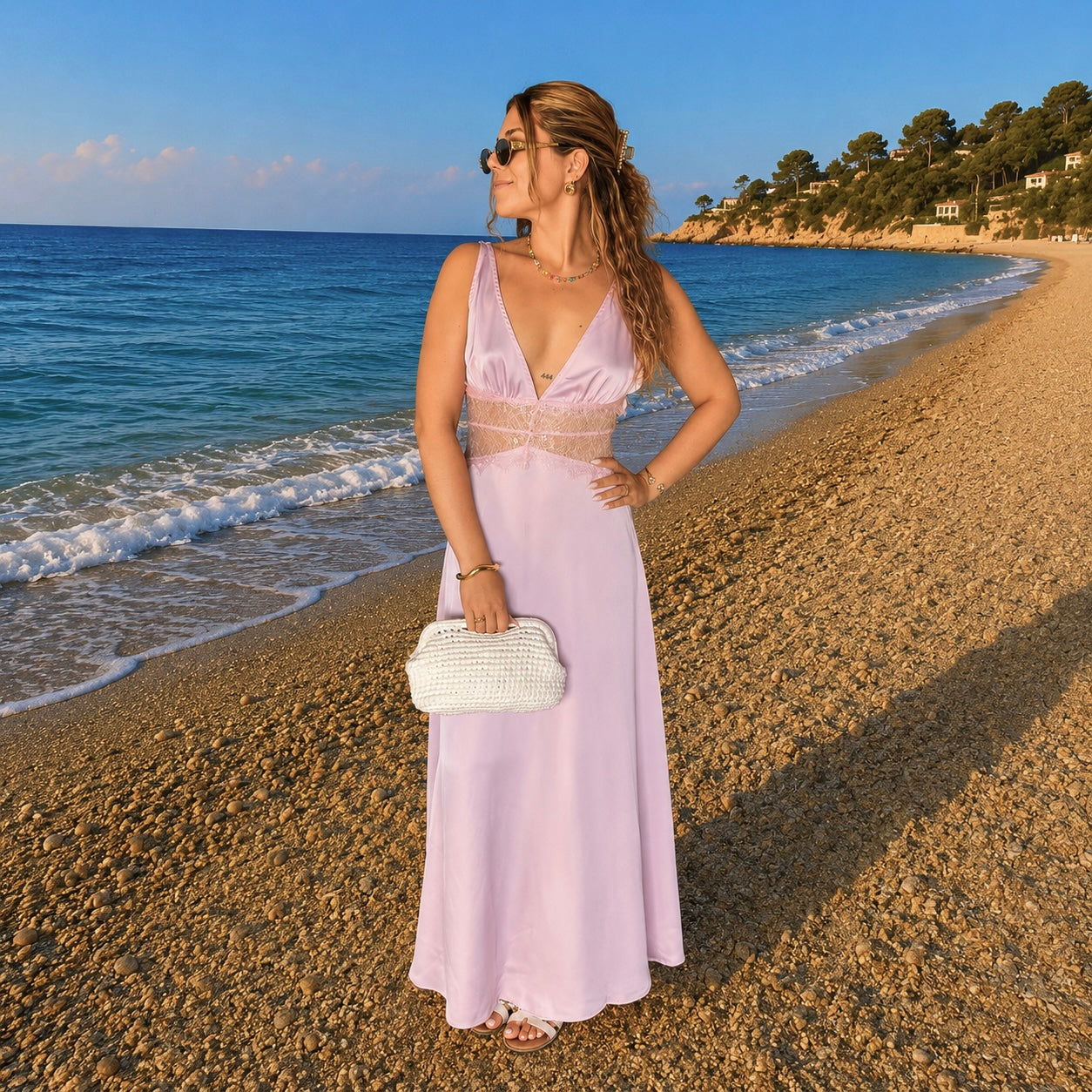 Robe longue rose