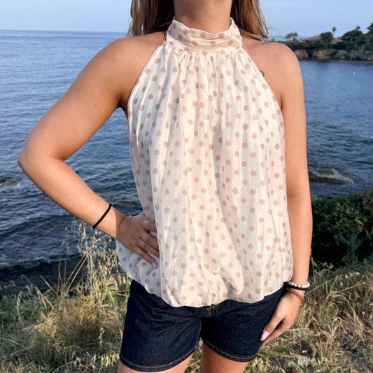 Top à pois beige