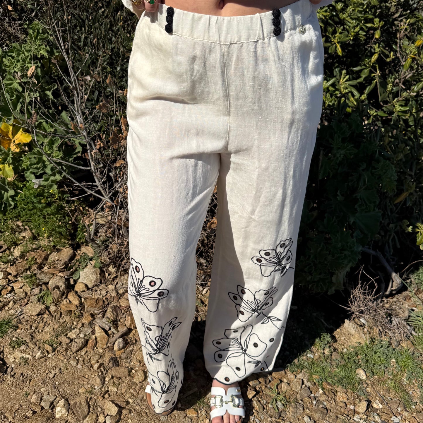 Pantalon lin brodé