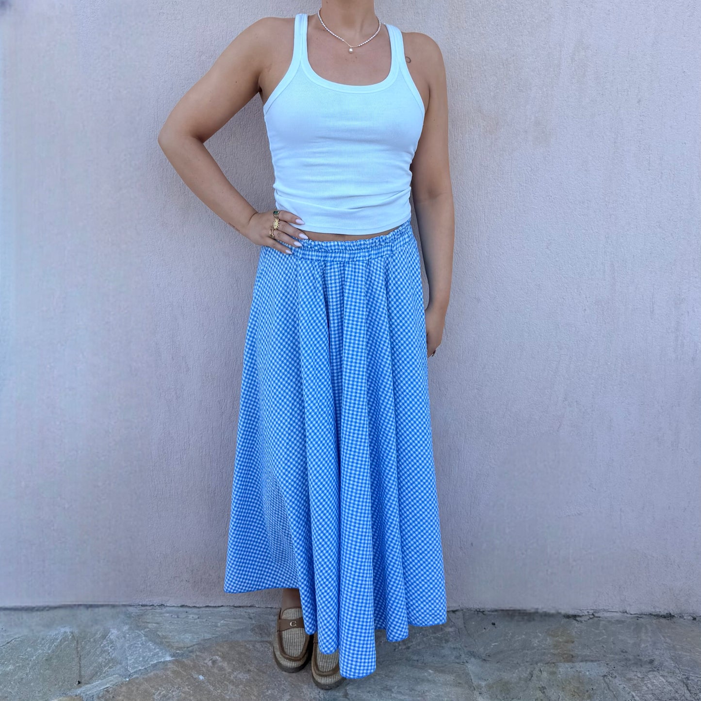 Jupe Vichy bleu ciel
