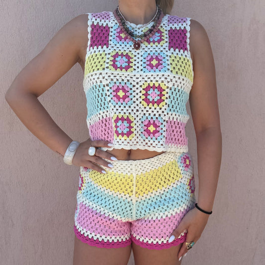 Top crochet multicolore