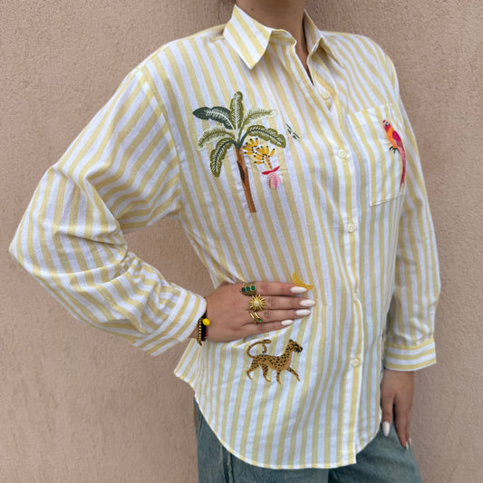 Chemise brodée jaune