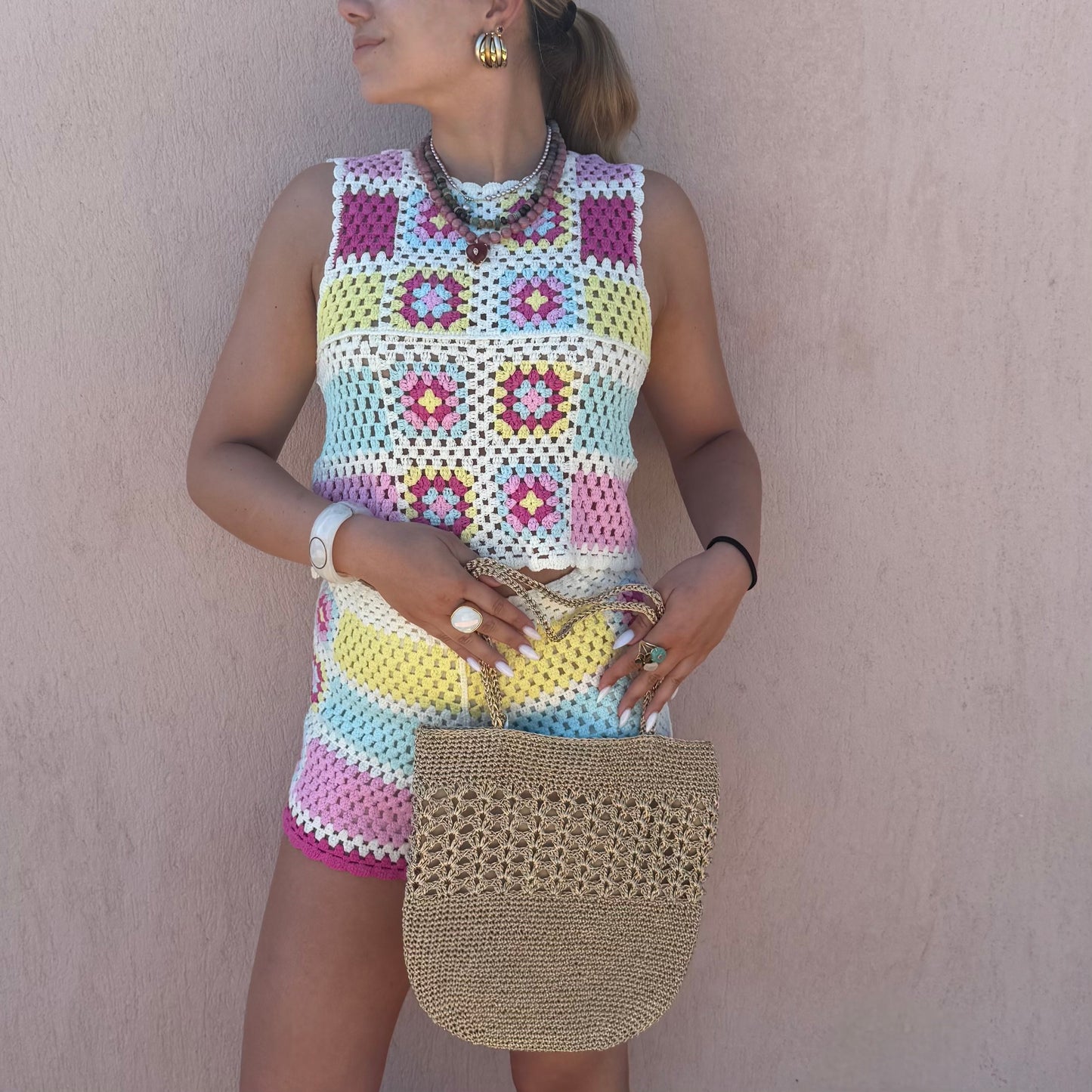 Top crochet multicolore