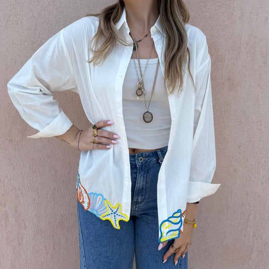 Chemise coquillages blanche