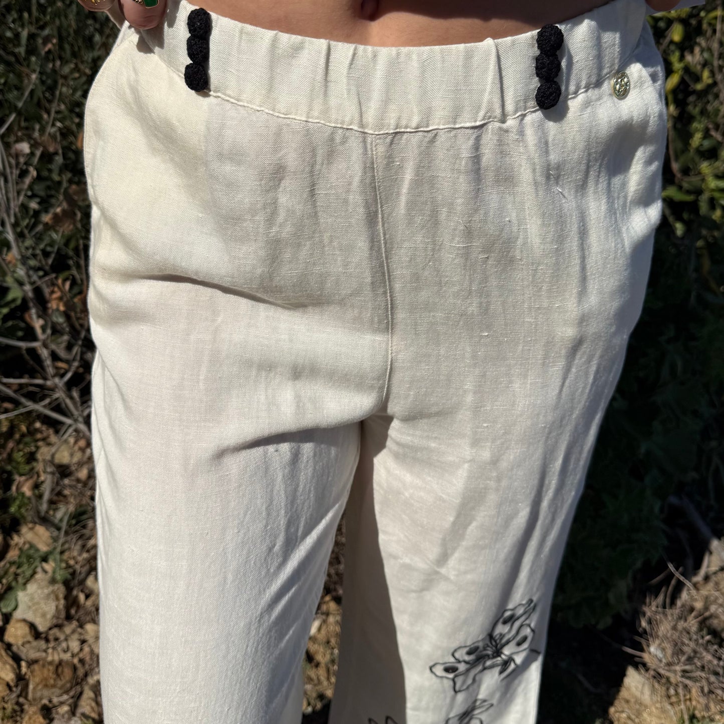 Pantalon lin brodé
