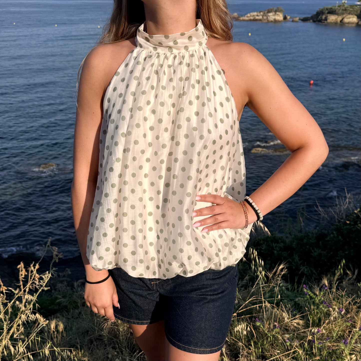 Top à pois vert