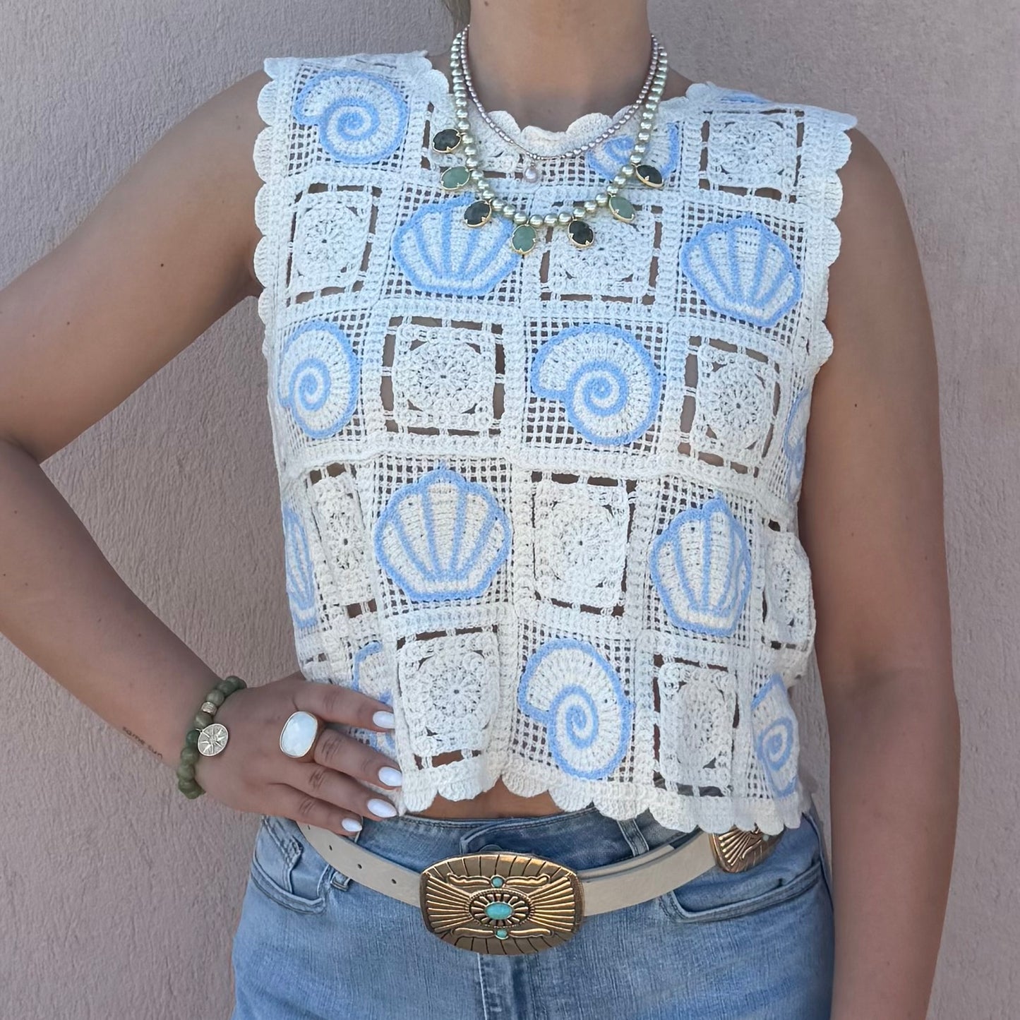 Haut crochet bleu