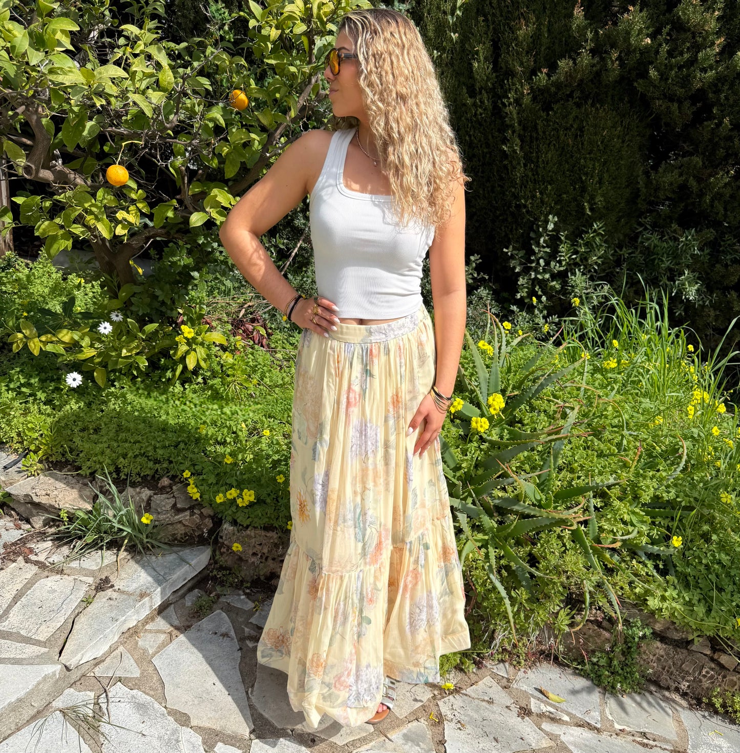 Jupe fleuri jaune