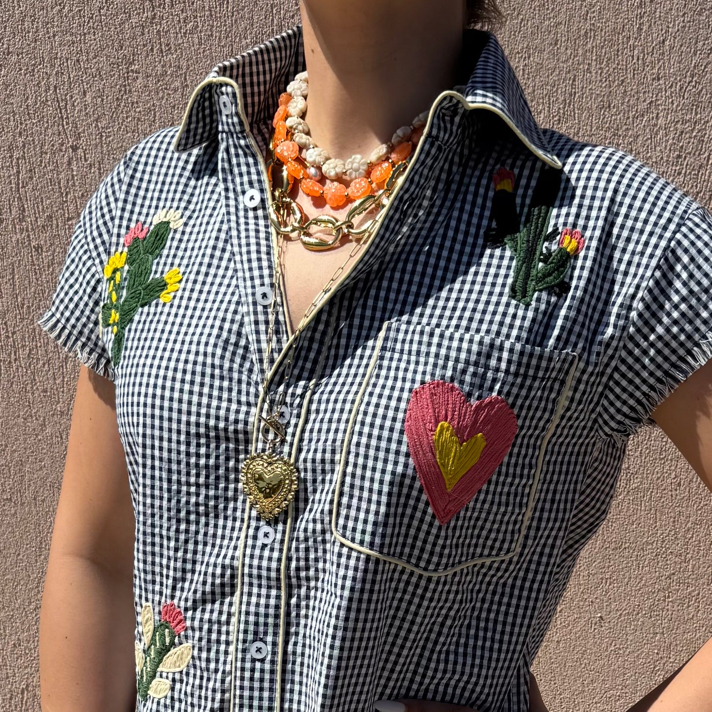 Chemise vichy brodée